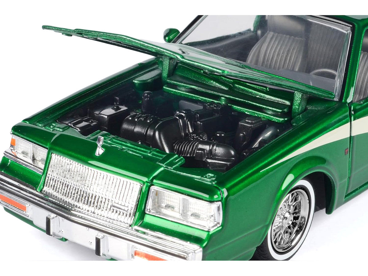 1987 Buick Regal 3.8 SFI Turbo Green Metallic and Cream with Graphics "Get Low" Series 1/24 Diecast Model Car by Motormax Motormax