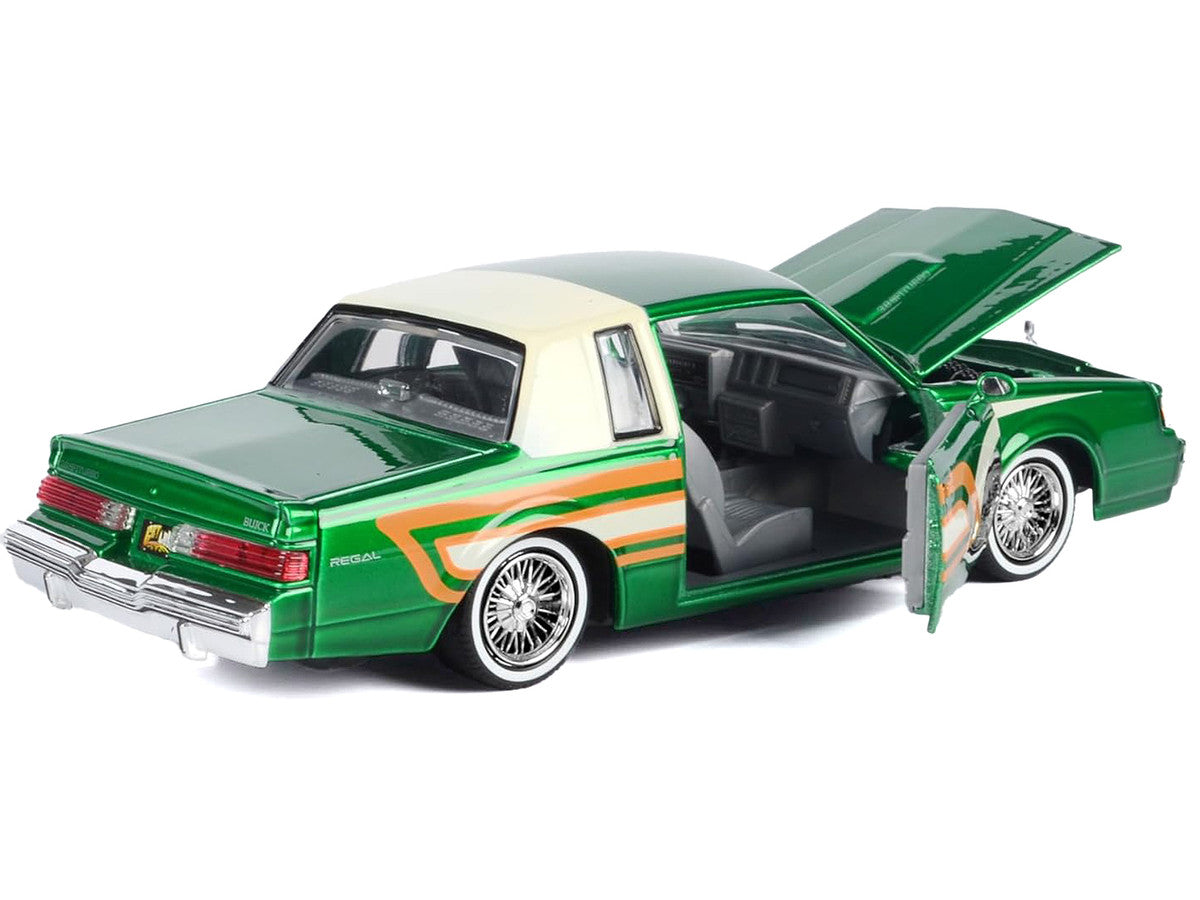 1987 Buick Regal 3.8 SFI Turbo Green Metallic and Cream with Graphics "Get Low" Series 1/24 Diecast Model Car by Motormax Motormax