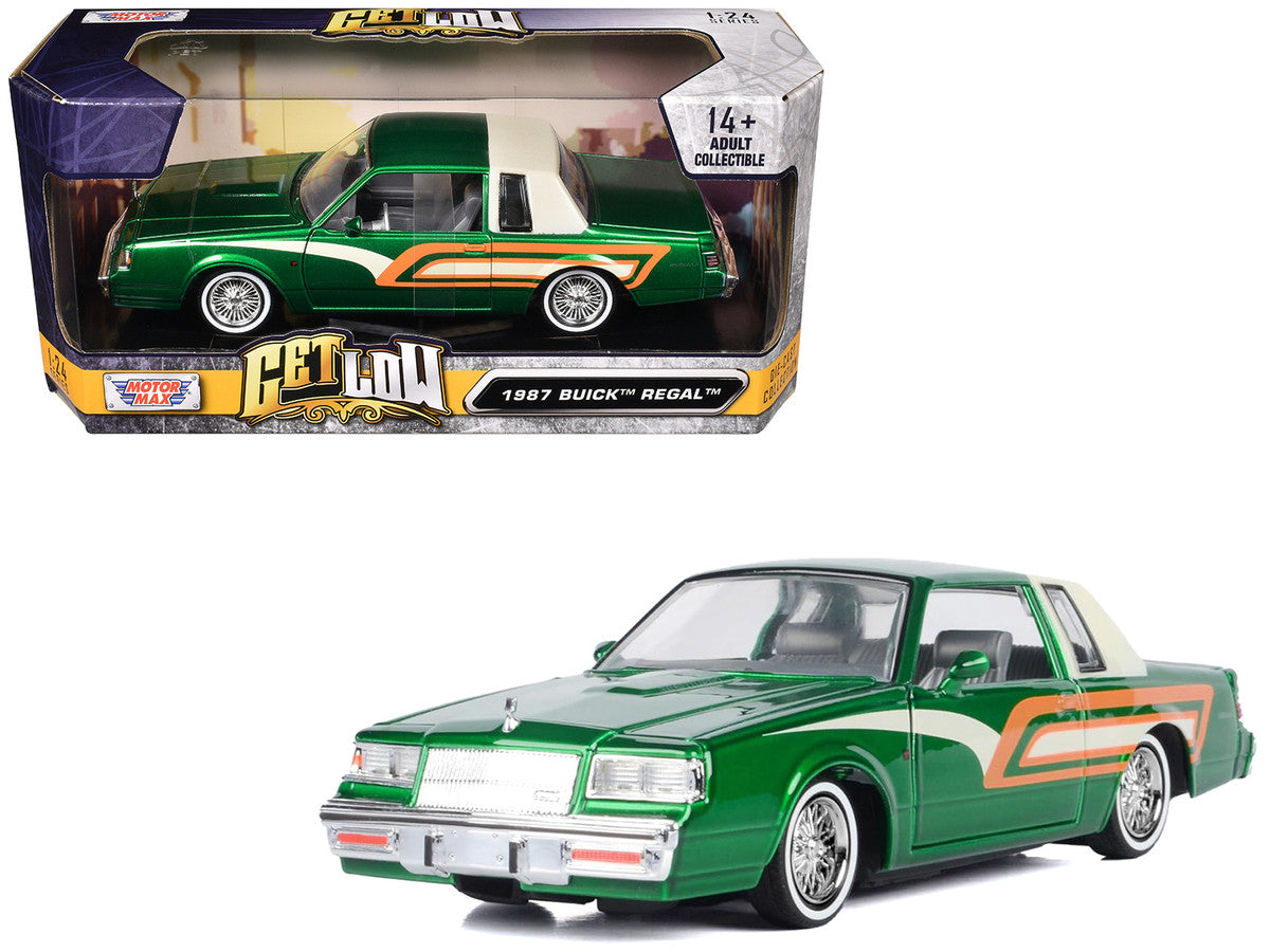 1987 Buick Regal 3.8 SFI Turbo Green Metallic and Cream with Graphics "Get Low" Series 1/24 Diecast Model Car by Motormax Motormax