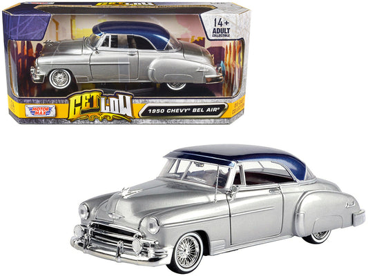 1950 Chevrolet Bel Air Lowrider Silver Metallic with Blue Metallic Top "Get Low" Series 1/24 Diecast Model Car by Motormax Motormax