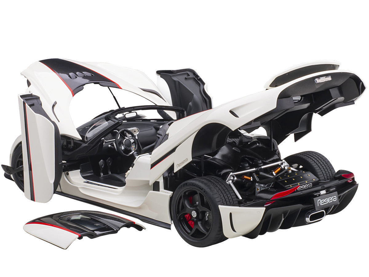 Koenigsegg Regera White with Black Carbon and Red Stripes 1/18  Model Car by Autoart Autoart
