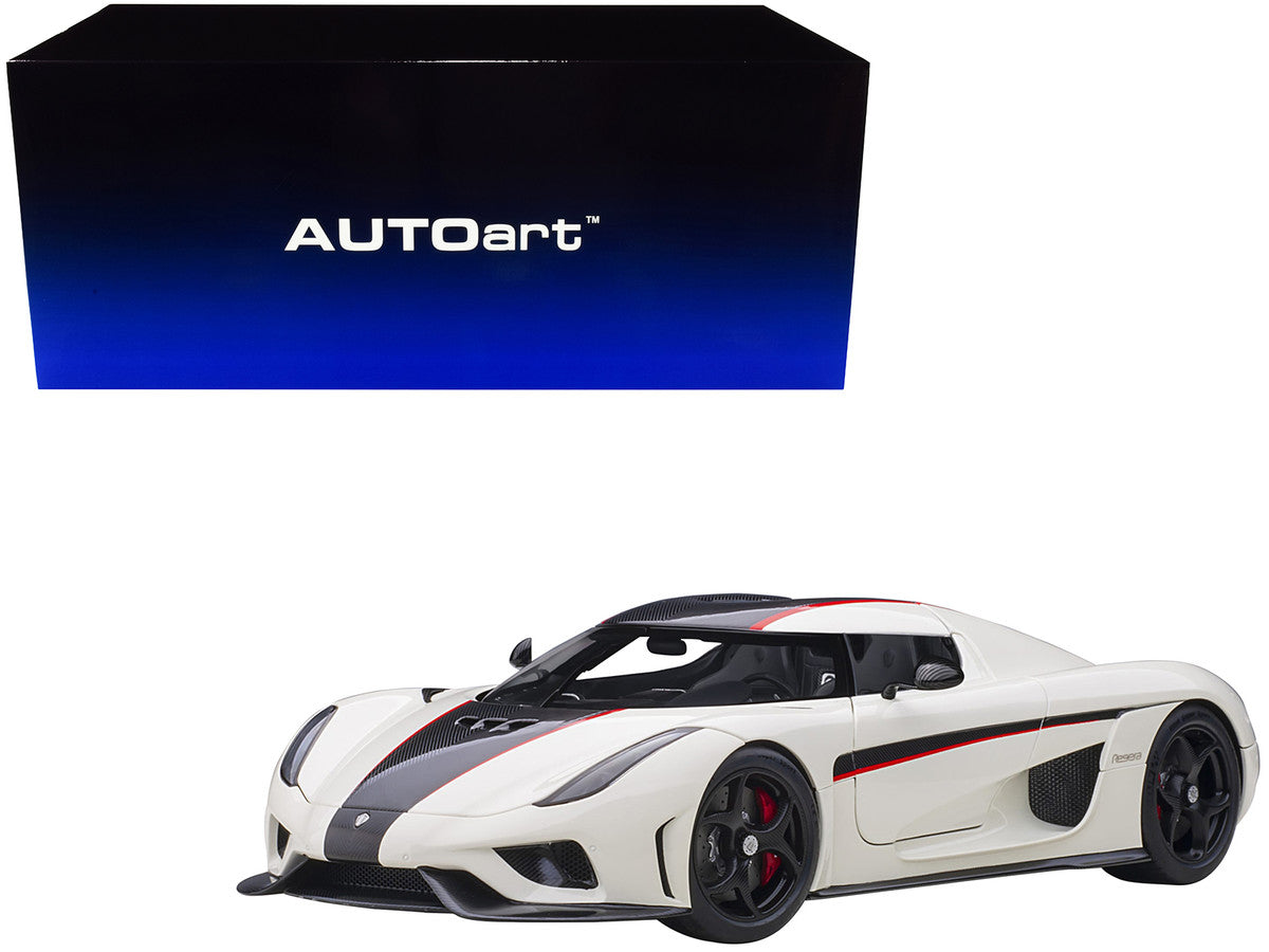 Koenigsegg Regera White with Black Carbon and Red Stripes 1/18  Model Car by Autoart Autoart