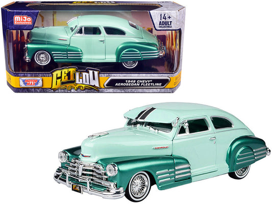 1948 Chevrolet Aerosedan Fleetside Lowrider Pastel Green and Green Metallic Two-Tone "Get Low" Series 1/24 Diecast Model Car by Motormax Motormax