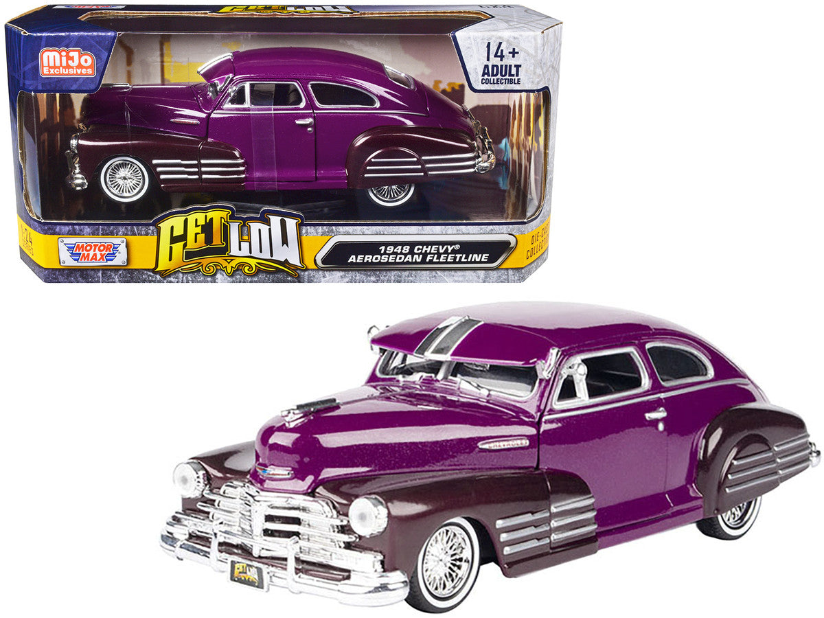 1948 Chevrolet Aerosedan Fleetside Lowrider Purple Metallic and Dark Purple Metallic Two-Tone "Get Low" Series 1/24 Diecast Model Car by Motormax Motormax