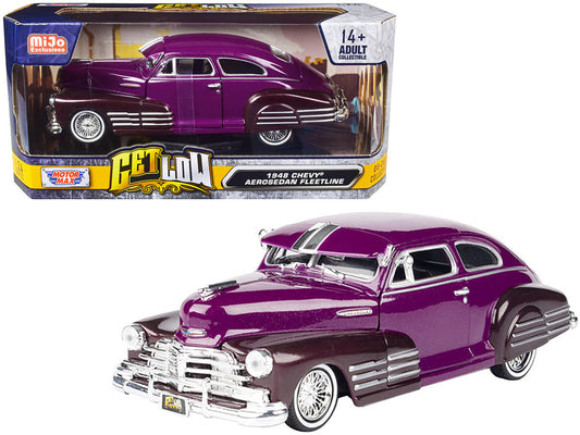 1948 Chevrolet Aerosedan Fleetside Lowrider Purple Metallic and Dark Purple Metallic Two-Tone "Get Low" Series 1/24 Diecast Model Car by Motormax Motormax