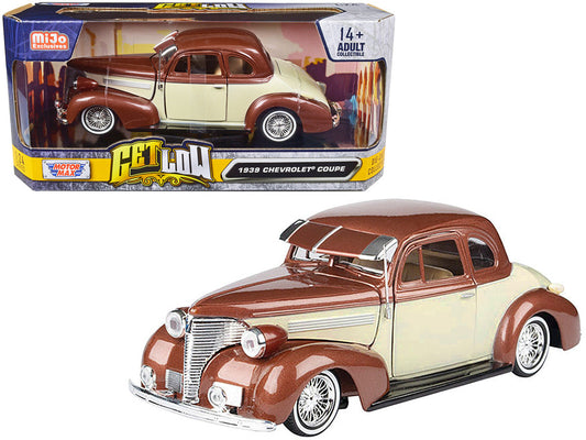 1939 Chevrolet Coupe Lowrider Beige and Brown Metallic "Get Low" Series 1/24 Diecast Model Car by Motormax Motormax