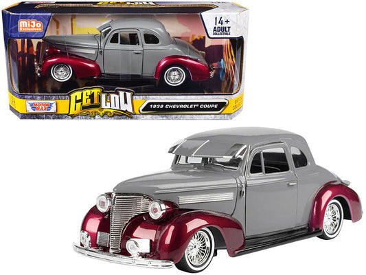 1939 Chevrolet Coupe Lowrider Gray and Red Metallic "Get Low" Series 1/24 Diecast Model Car by Motormax Motormax