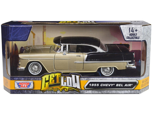 1955 Chevrolet Bel Air Lowrider Hard Top Beige Metallic and Black "Get Low" Series 1/24 Diecast Car Model by Motormax Motormax