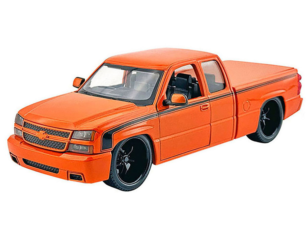 2006 Chevrolet Silverado Custom Pickup Truck Orange Metallic with Black Stripes "Die-Cast Collection" Series 1/25 Diecast Model Car by Motormax Motormax