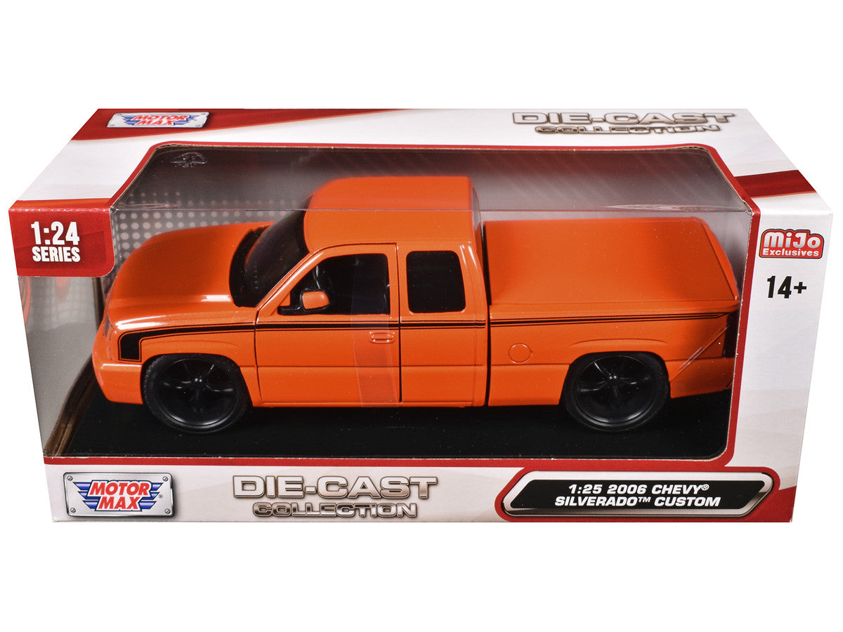 2006 Chevrolet Silverado Custom Pickup Truck Orange Metallic with Black Stripes "Die-Cast Collection" Series 1/25 Diecast Model Car by Motormax Motormax