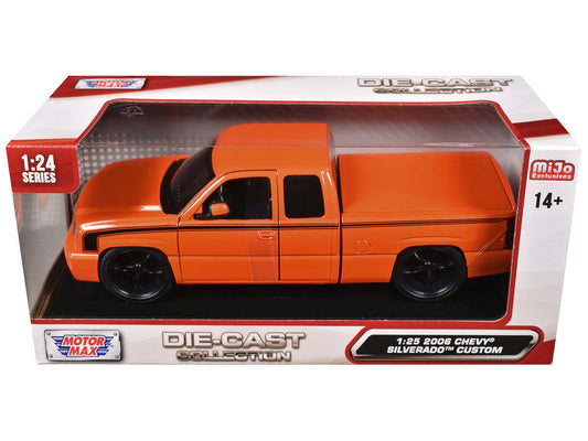 2006 Chevrolet Silverado Custom Pickup Truck Orange Metallic with Black Stripes "Die-Cast Collection" Series 1/25 Diecast Model Car by Motormax Motormax