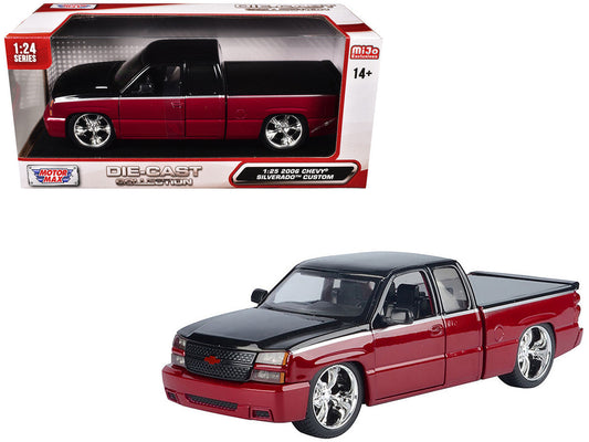 2006 Chevrolet Silverado Custom Pickup Truck Red Metallic and Black with Silver Stripes "Die-Cast Collection" Series 1/25 Diecast Model Car by Motormax Motormax