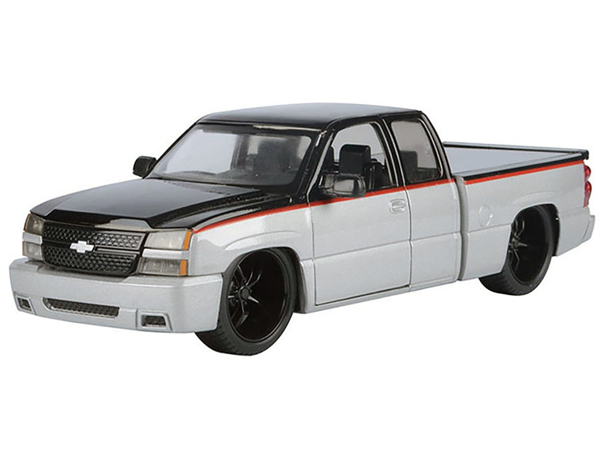 2006 Chevrolet Silverado Custom Pickup Truck Silver Metallic and Black with Red Stripes "Die-Cast Collection" Series 1/25 Diecast Model Car by Motormax Motormax