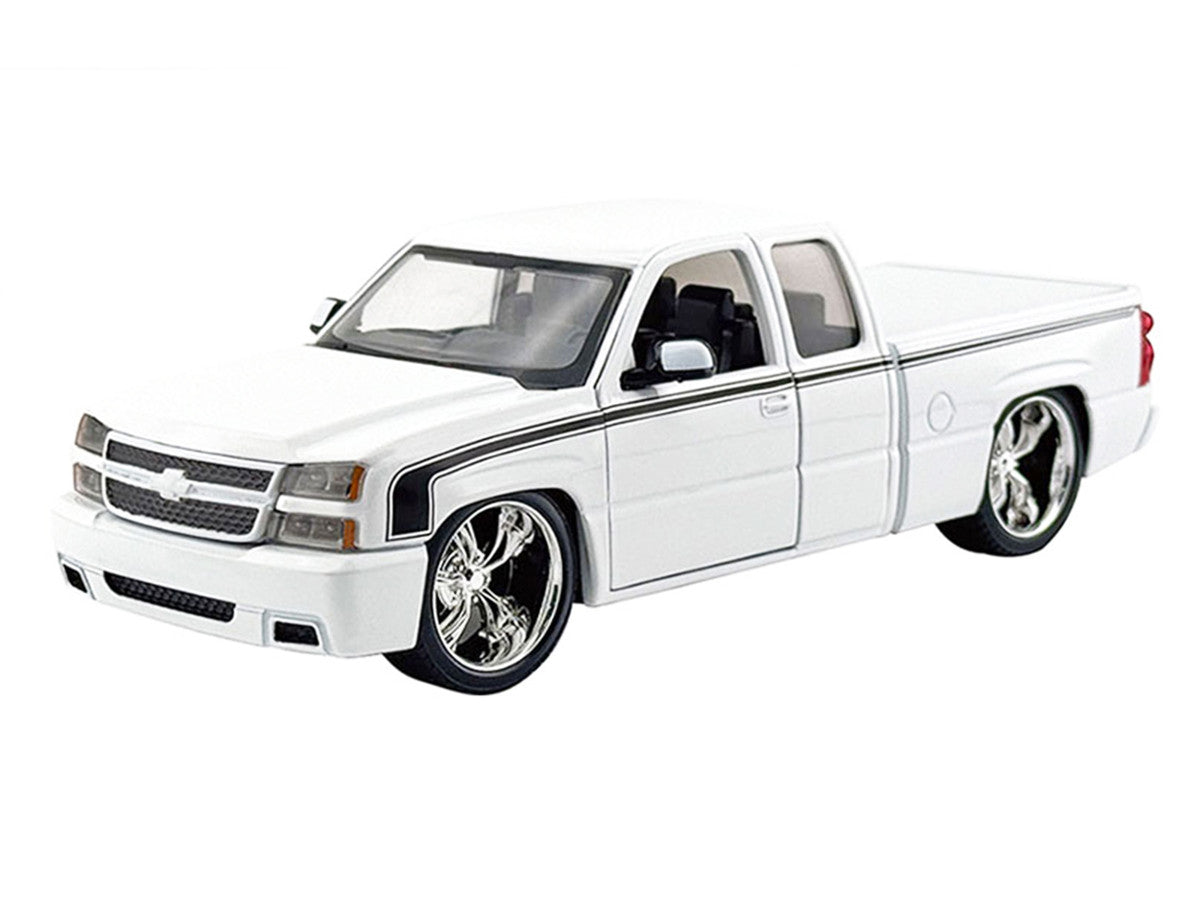 2006 Chevrolet Silverado Custom Pickup Truck White with Black Stripes "Die-Cast Collection" Series 1/25 Diecast Model Car by Motormax Motormax