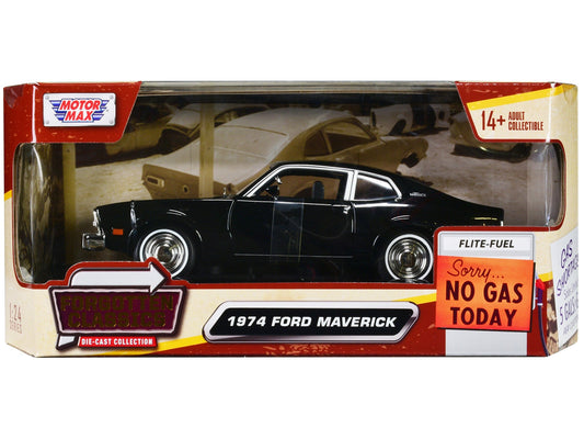 1974 Ford Maverick Black "Forgotten Classics" Series 1/24 Diecast Model Car by Motormax W2B