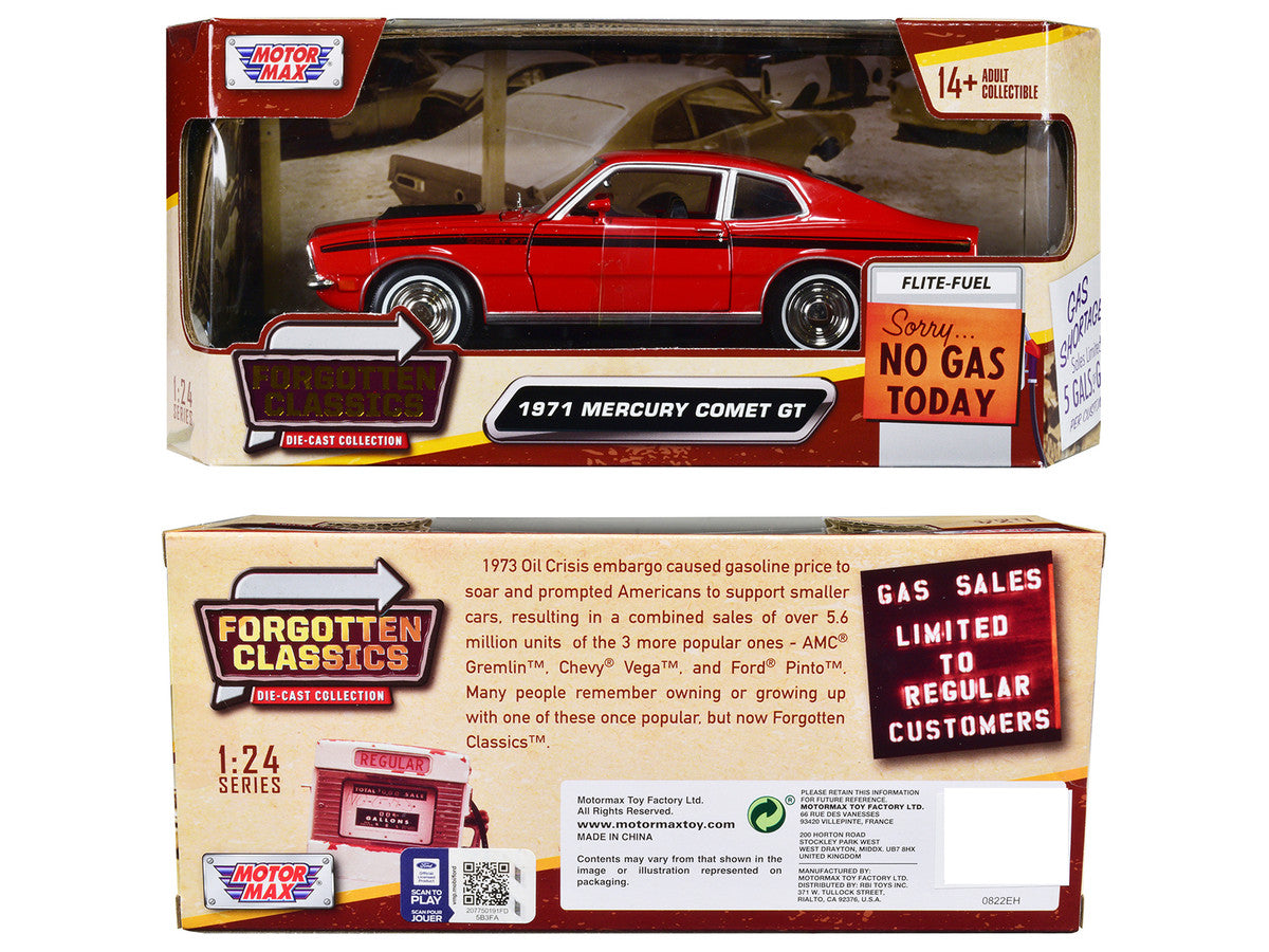 1971 Mercury Comet GT Red with Black Stripes "Forgotten Classics" Series 1/24 Diecast Model Car by Motormax Motormax
