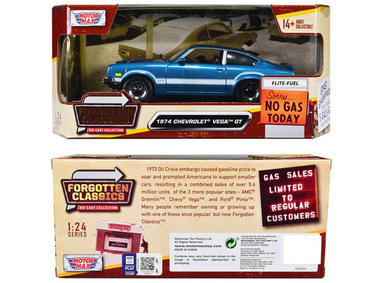 1974 Chevrolet Vega GT Blue Metallic with White Stripes "Forgotten Classics" Series 1/24 Diecast Model Car by Motormax-1