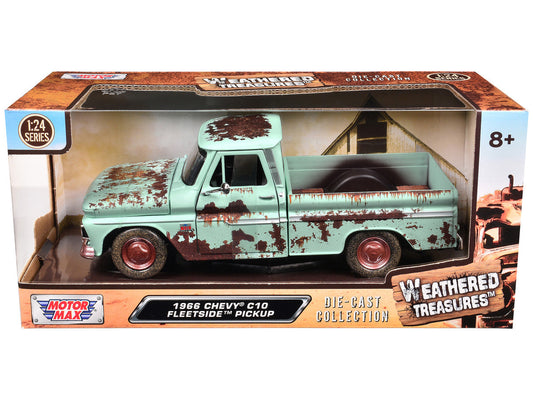 1966 Chevrolet C10 Fleetside Pickup Truck Light Green (Rusted) "Weathered Treasures" Series 1/24 Diecast Model Car by Motormax Motormax