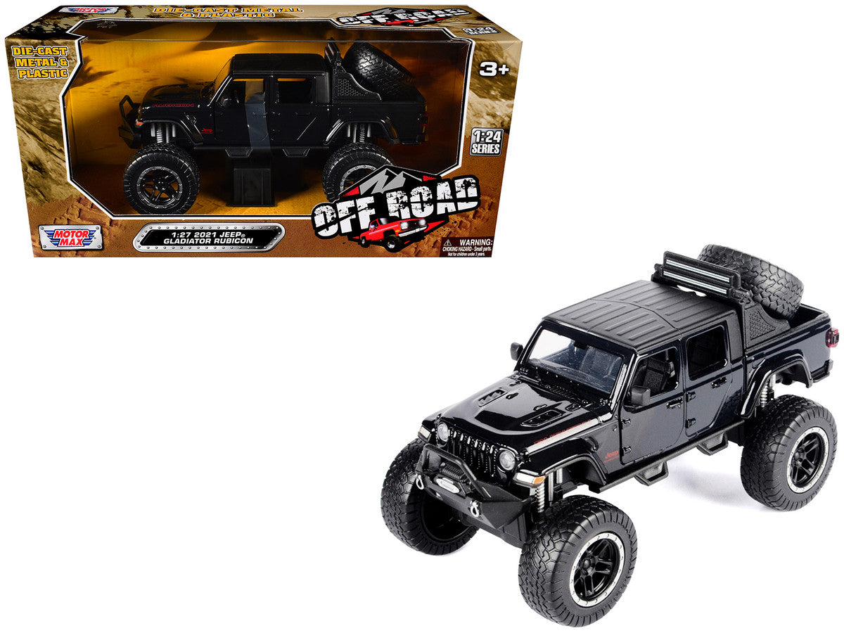 2021 Jeep Gladiator Rubicon Off-Road Pickup Truck Black with Matt Black Top "Off Road" Series 1/27 Diecast Model Car by Motormax Motormax