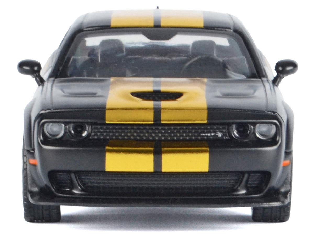2018 Dodge Challenger SRT Hellcat Widebody Matt Black with Gold Stripes and Graphics "Midnight Eclipse" Series 1/24 Diecast Model Car by Motormax Motormax