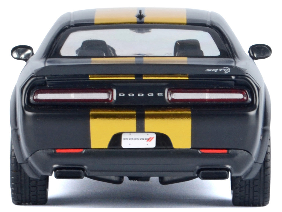 2018 Dodge Challenger SRT Hellcat Widebody Matt Black with Gold Stripes and Graphics "Midnight Eclipse" Series 1/24 Diecast Model Car by Motormax Motormax