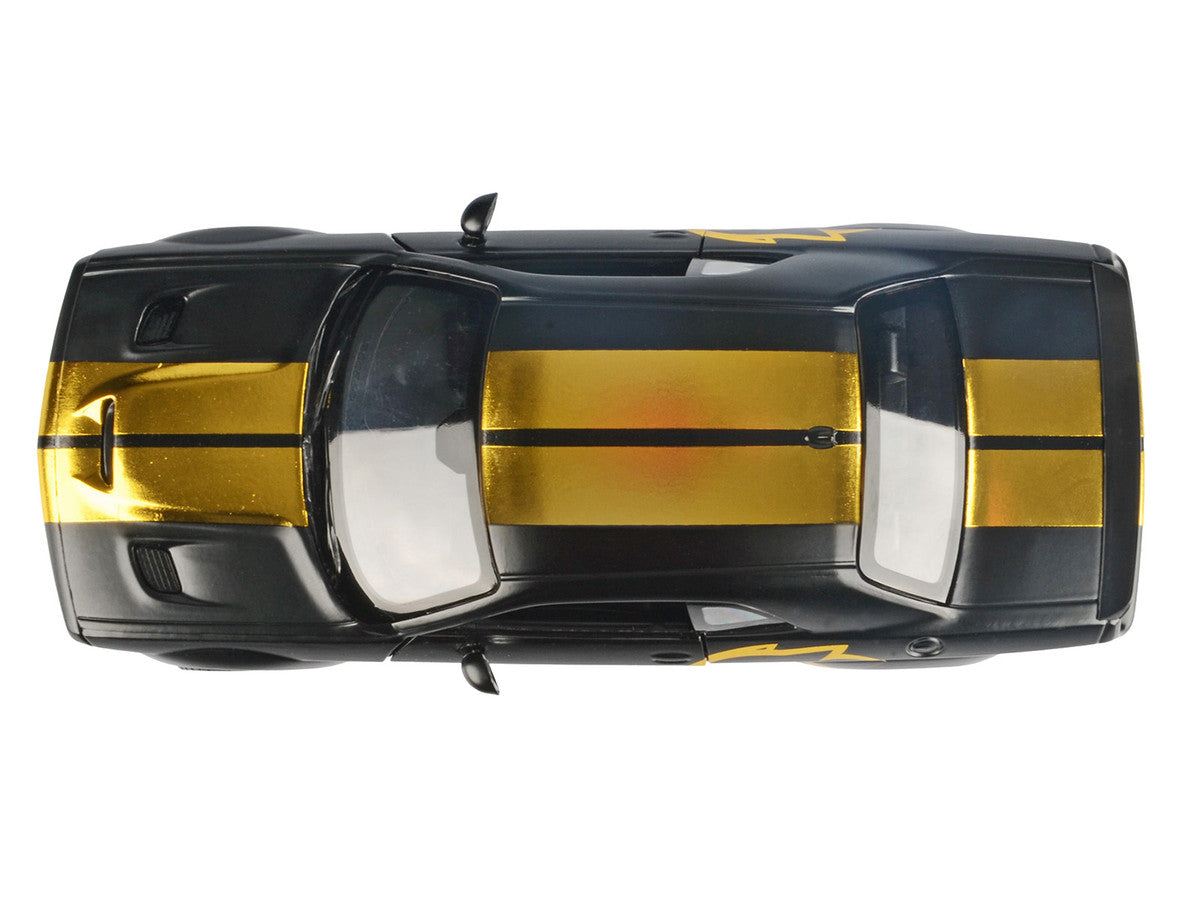 2018 Dodge Challenger SRT Hellcat Widebody Matt Black with Gold Stripes and Graphics "Midnight Eclipse" Series 1/24 Diecast Model Car by Motormax Motormax