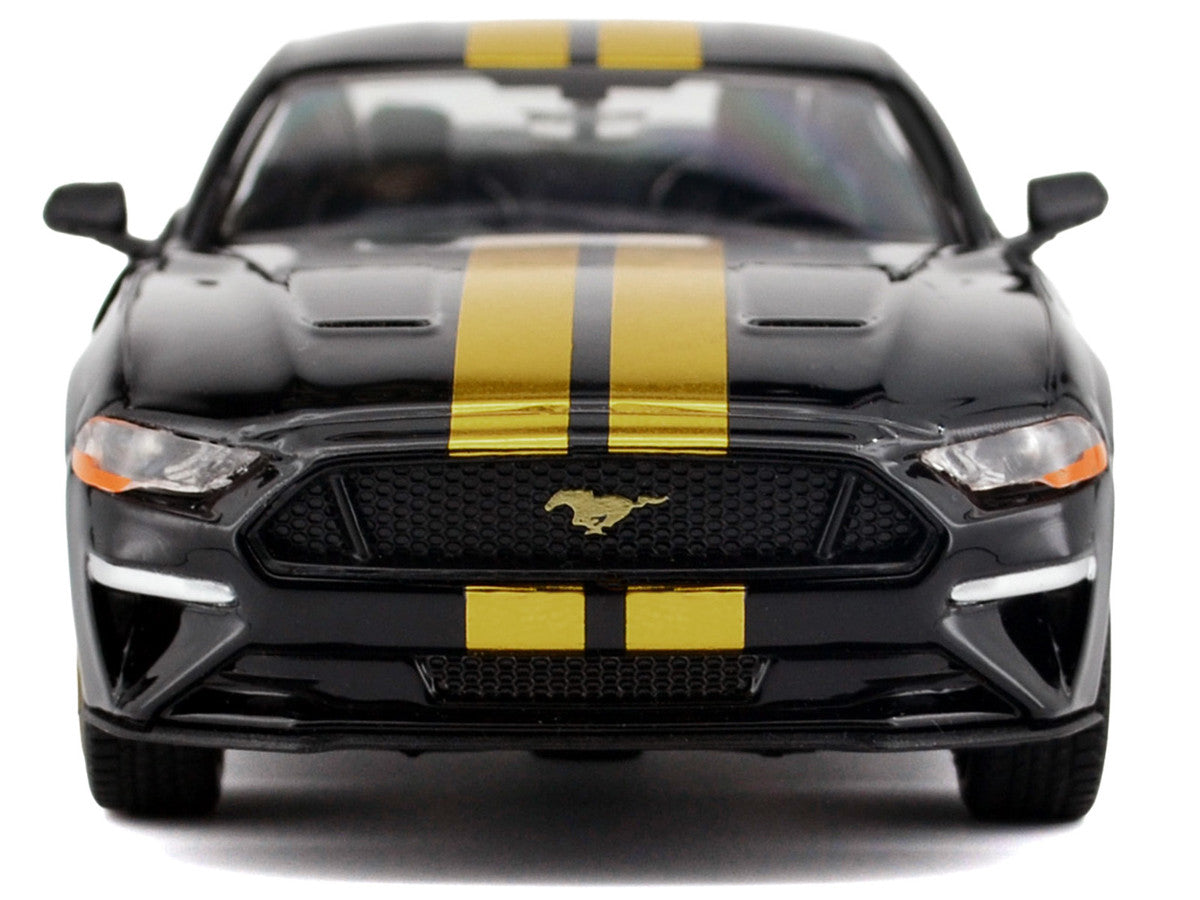 2018 Ford Mustang GT 5.0 Black with Gold Stripes and Graphics "Midnight Eclipse" Series 1/24 Diecast Model Car by Motormax Motormax