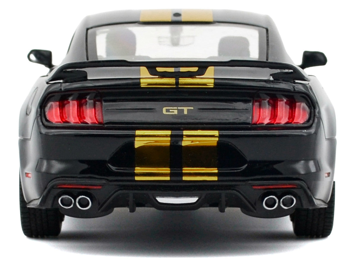 2018 Ford Mustang GT 5.0 Black with Gold Stripes and Graphics "Midnight Eclipse" Series 1/24 Diecast Model Car by Motormax Motormax