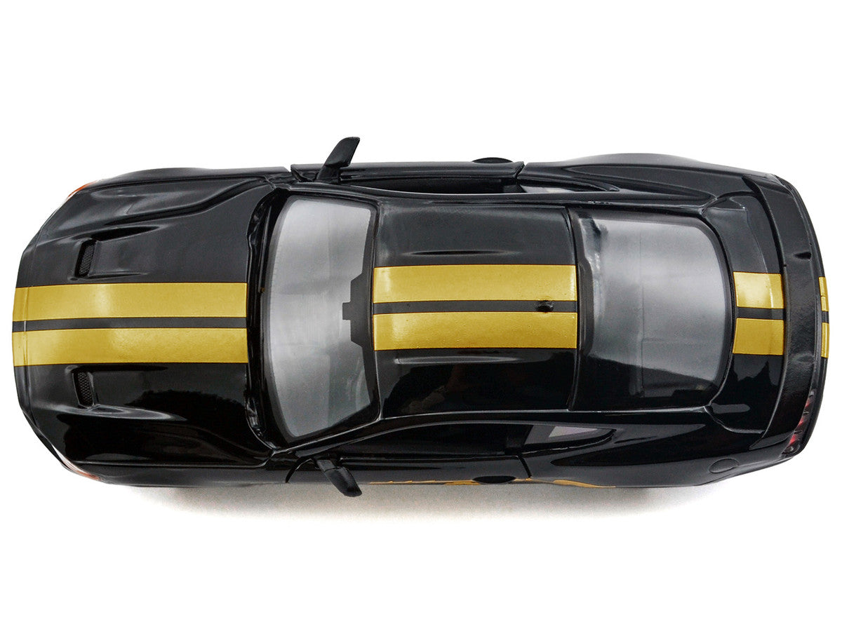 2018 Ford Mustang GT 5.0 Black with Gold Stripes and Graphics "Midnight Eclipse" Series 1/24 Diecast Model Car by Motormax Motormax