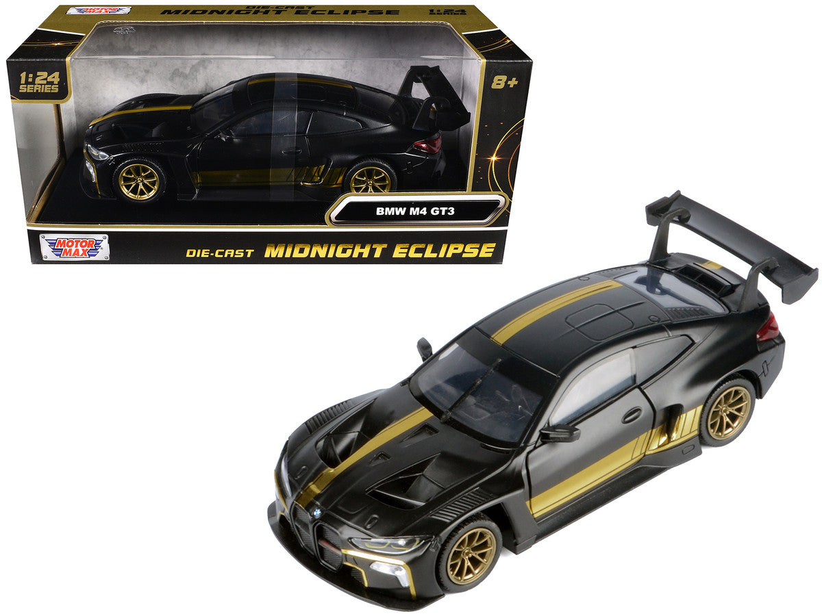 BMW M4 GT3 Matt Black with Gold Stripes "Midnight Eclipse" Series 1/24 Diecast Model Car by Motormax Motormax