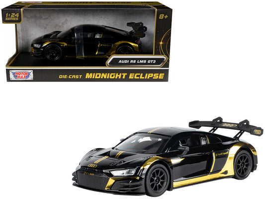 Audi R8 LMS GT3 Black with Gold Stripes and Graphics "Midnight Eclipse" Series 1/24 Diecast Model Car by Motormax-0