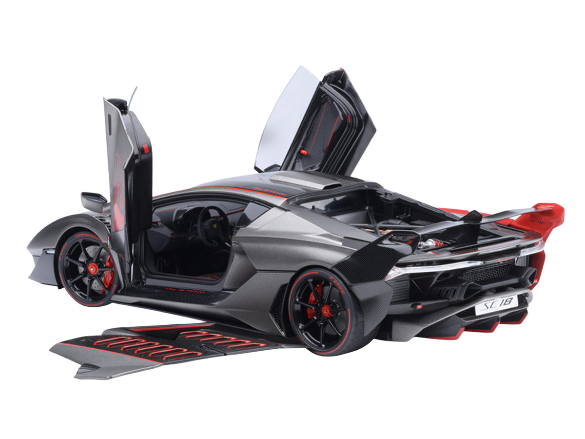 Lamborghini SC18 Alston Grigio Daytona Gray Metallic with Red Accents 1/18 Model Car by Autoart Autoart