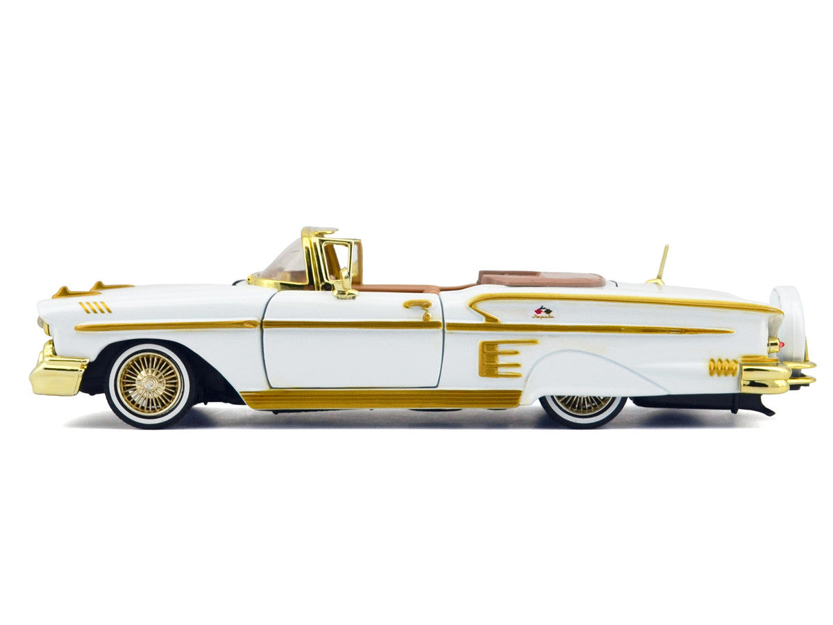 1958 Chevrolet Impala White Metallic with Gold Accents "Luxe Legends" Series 1/24 Diecast Model Car by Motormax Motormax