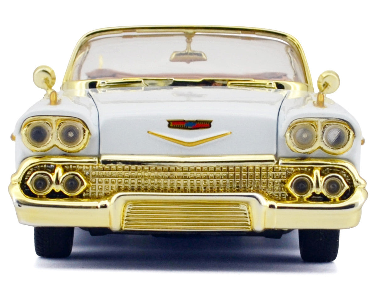 1958 Chevrolet Impala White Metallic with Gold Accents "Luxe Legends" Series 1/24 Diecast Model Car by Motormax Motormax