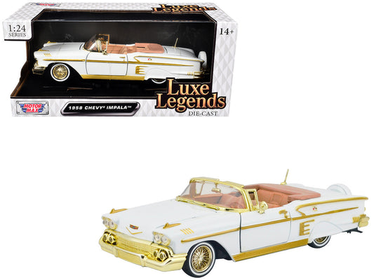 1958 Chevrolet Impala White Metallic with Gold Accents "Luxe Legends" Series 1/24 Diecast Model Car by Motormax Motormax