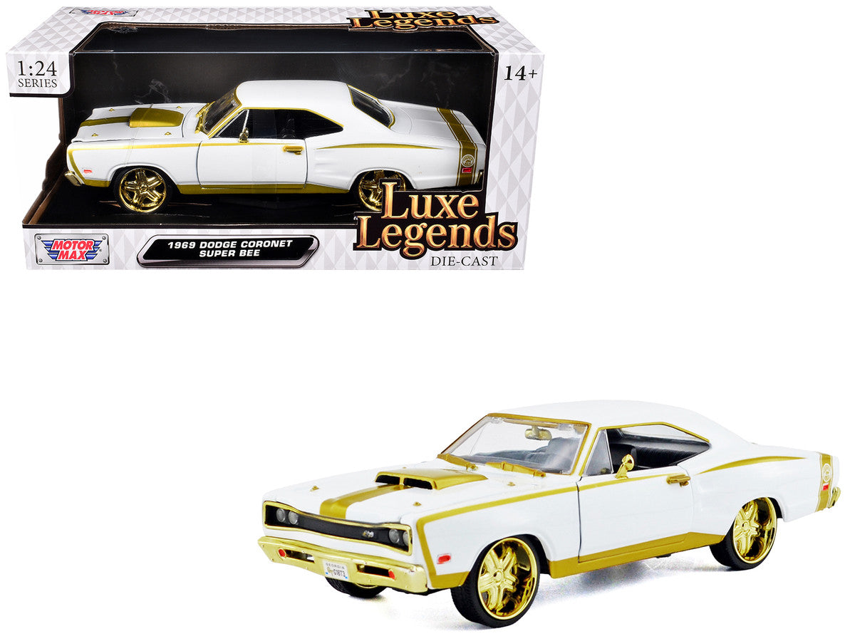 1969 Dodge Coronet Super Bee White Metallic with Gold Accents "Luxe Legends" Series 1/24 Diecast Model Car by Motormax Motormax