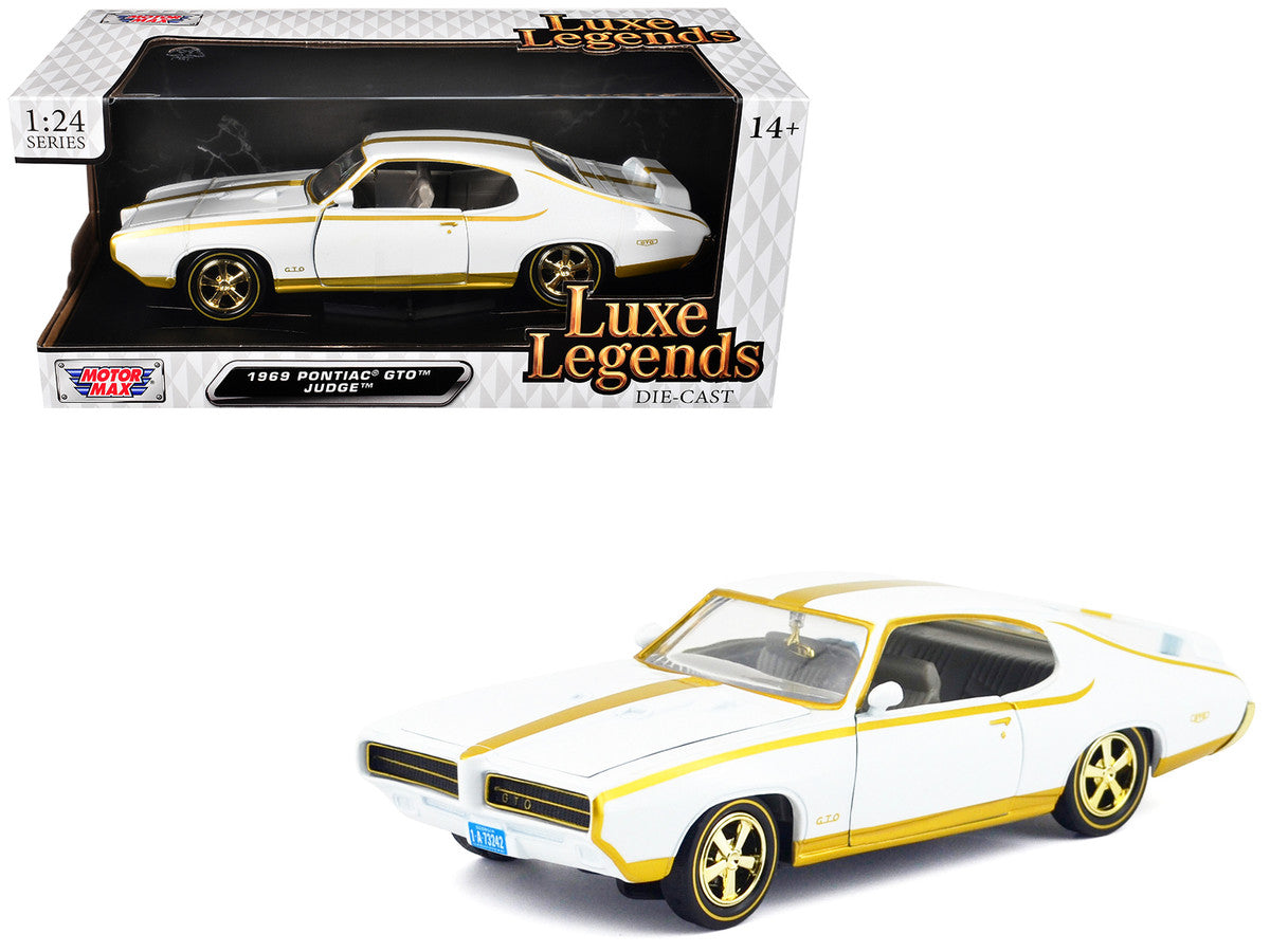 1969 Pontiac GTO Judge White Metallic with Gold Stripes "Luxe Legends" Series 1/24 Diecast Model Car by Motormax Motormax
