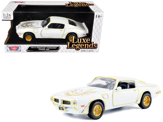 1973 Pontiac Firebird Trans Am White Metallic with Gold Accents "Luxe Legends" Series 1/24 Diecast Model Car by Motormax Motormax