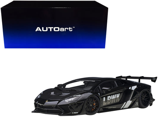 Lamborghini Aventador Liberty Walk LB-Works Livery Black with Carbon Hood Limited Edition 1/18 Model Car by Autoart-0