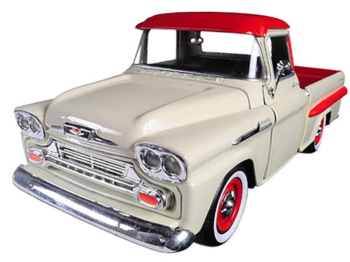 1958 Chevrolet Apache Fleetside Pickup Truck Cream with Red Top 1/24 Diecast Model Car by Motormax-1