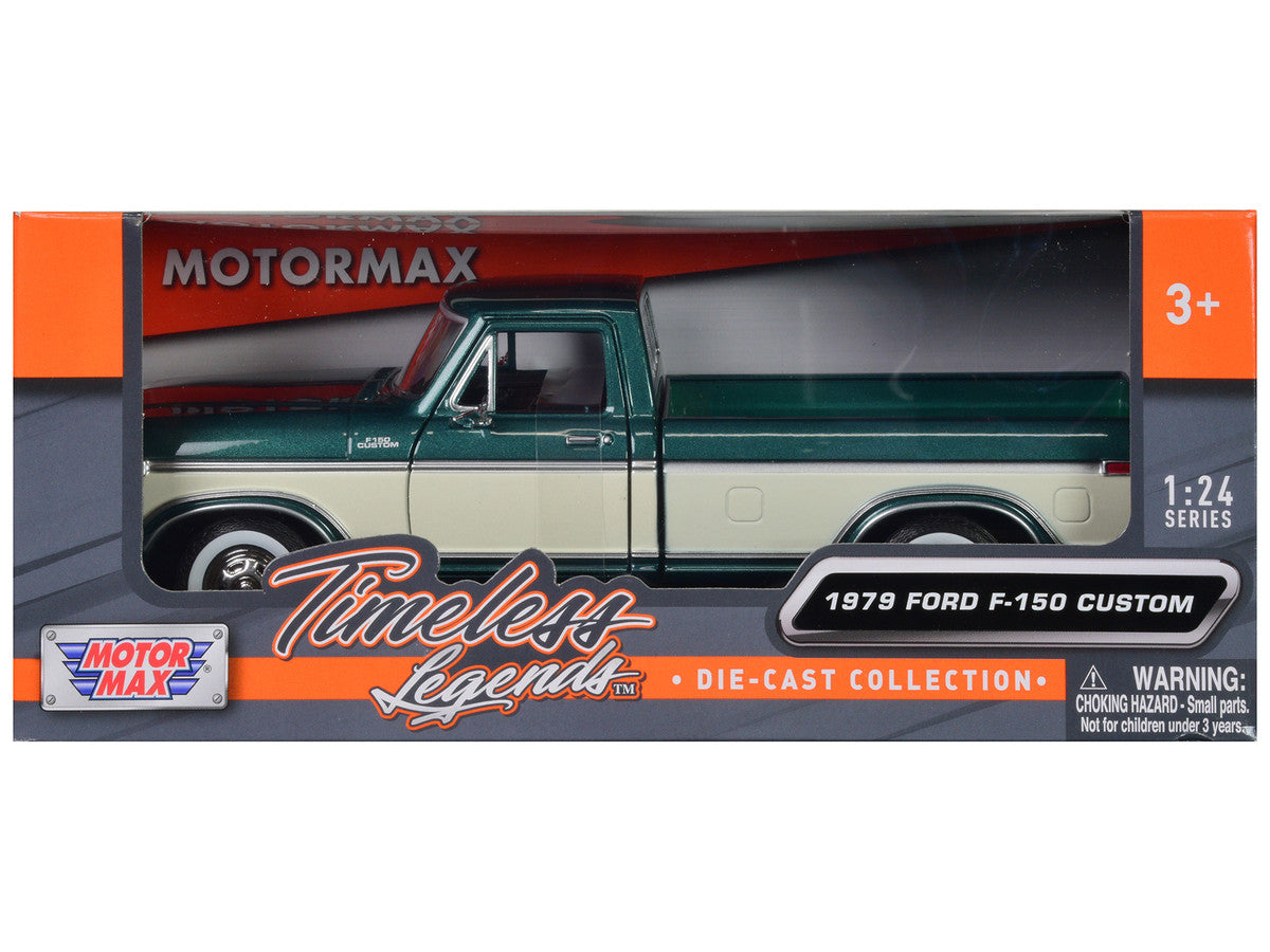 1979 Ford F-150 Pickup Truck Green Metallic and Cream 1/24 Diecast Model Car by Motormax-2