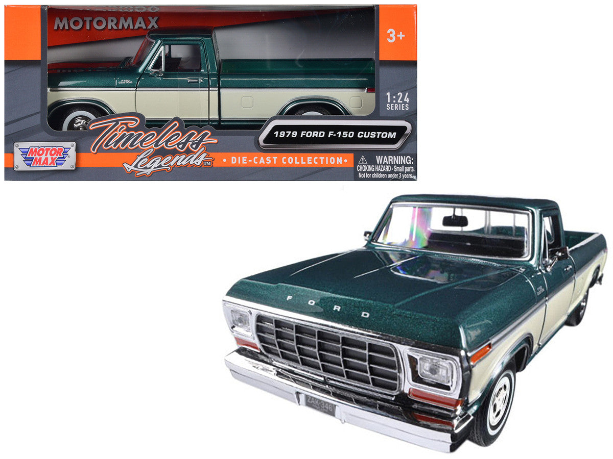 1979 Ford F-150 Pickup Truck Green Metallic and Cream 1/24 Diecast Model Car by Motormax-0