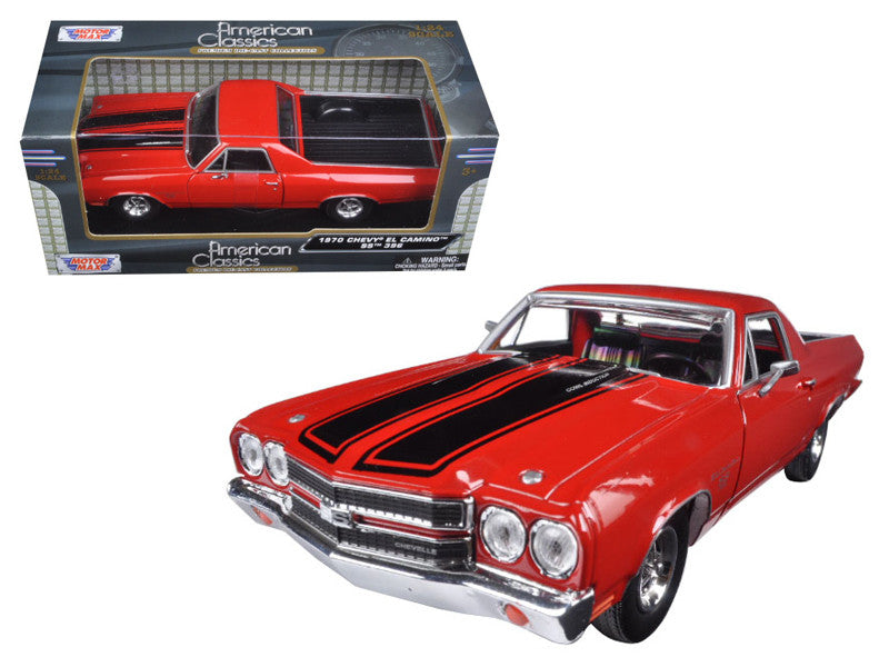 1970 Chevrolet El Camino SS 396 Red with Black Stripes 1/24 Diecast Model Car by Motormax Motormax