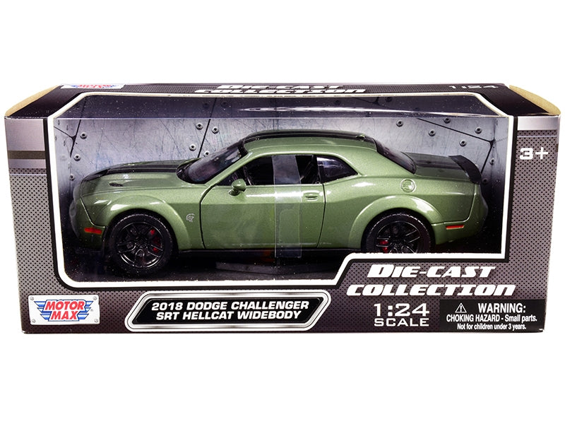 2018 Dodge Challenger SRT Hellcat Widebody Green Metallic with Black Stripes 1/24 Diecast Model Car by Motormax W2B