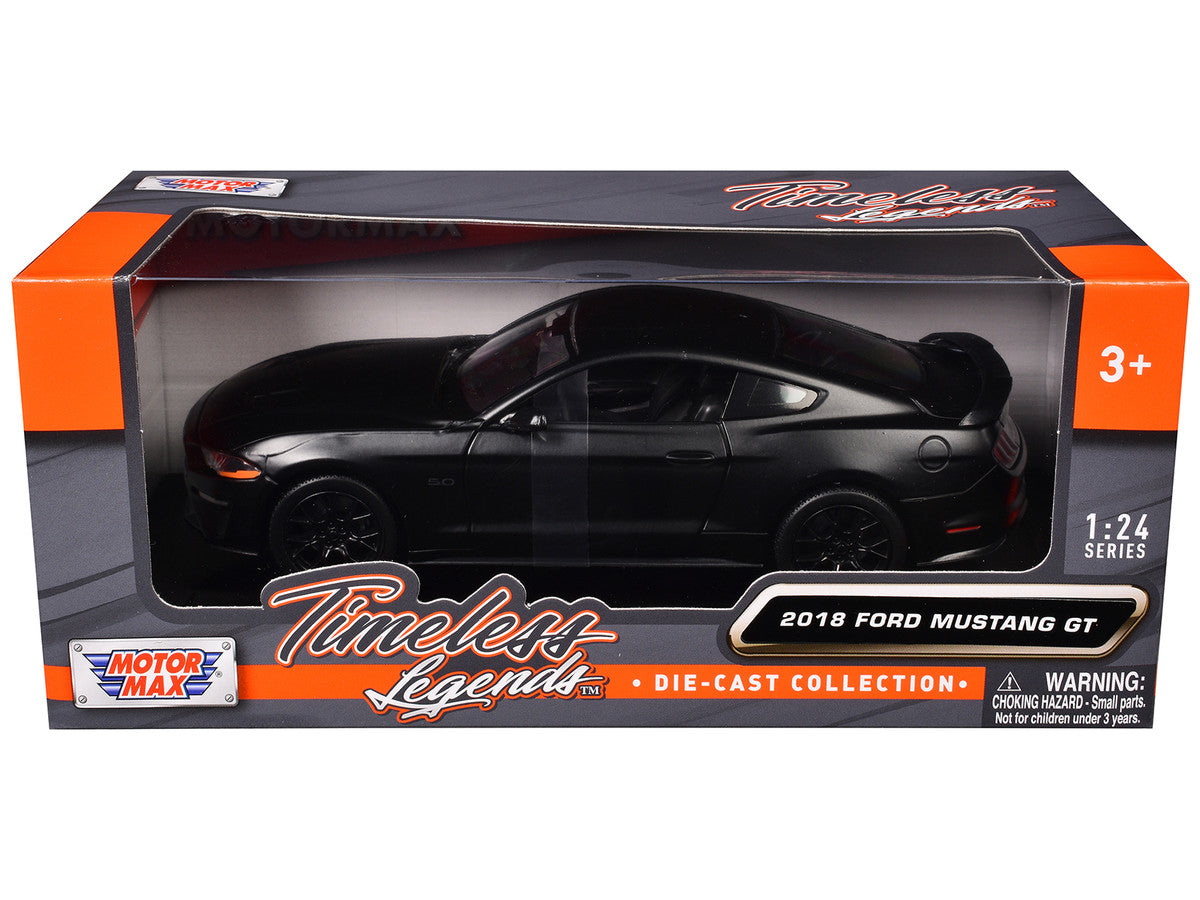 2018 Ford Mustang GT 5.0 Matt Black with Black Wheels 1/24 Diecast Model Car by Motormax Motormax