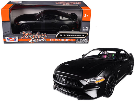 2018 Ford Mustang GT 5.0 Matt Black with Black Wheels 1/24 Diecast Model Car by Motormax Motormax