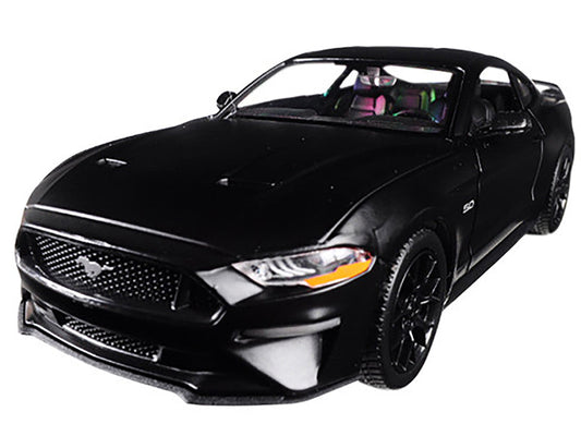 2018 Ford Mustang GT 5.0 Matt Black with Black Wheels 1/24 Diecast Model Car by Motormax Motormax