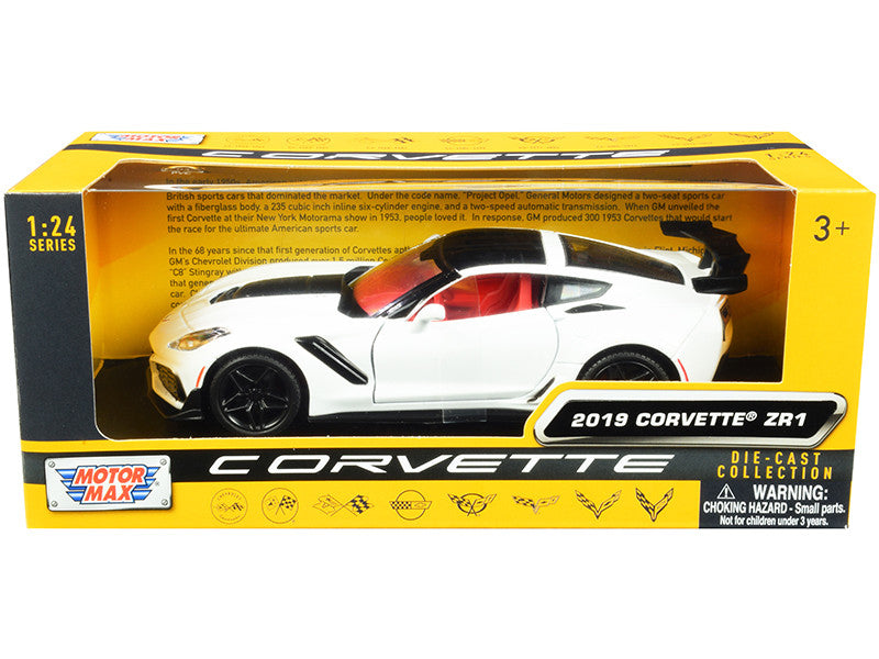 2019 Chevrolet Corvette C7 ZR1 White and Black with Red Interior "History of Corvette" Series 1/24 Diecast Model Car by Motormax Motormax