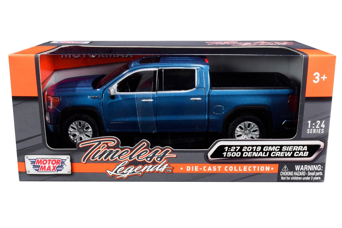 2019 GMC Sierra 1500 Denali Crew Cab Pickup Truck Blue Metallic 1/24-1/27 Diecast Model Car by Motormax Motormax
