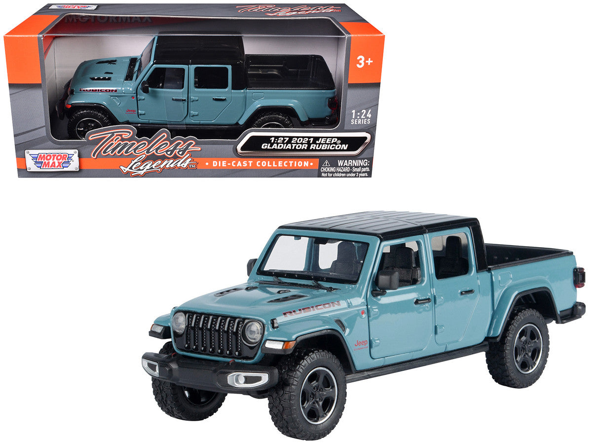 2021 Jeep Gladiator Rubicon (Closed Top) Pickup Truck Blue with Black Top 1/27 Diecast Model Car by Motormax Motormax